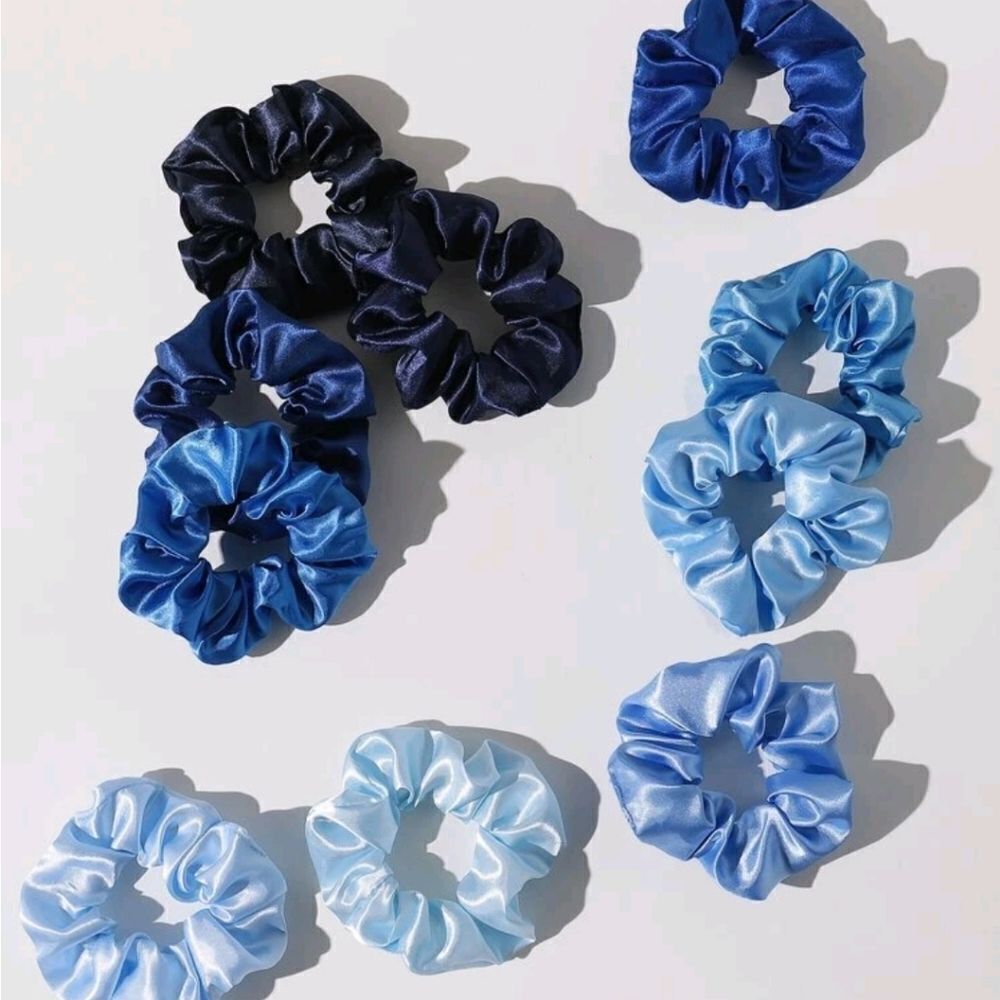 Blue Satin Scrunchies 
